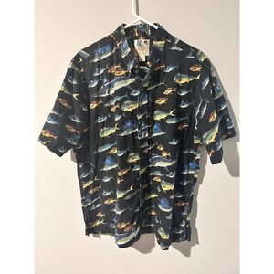 Hawaiian Shirt Vintage John Severson Fish AOP Button Up Shirt Size Large Cotton
